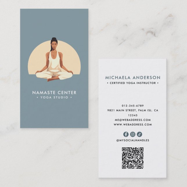 Carte De Visite Code QR des Réseaux Sociaux de la Pose du Lotus de (Devant / Derrière)
