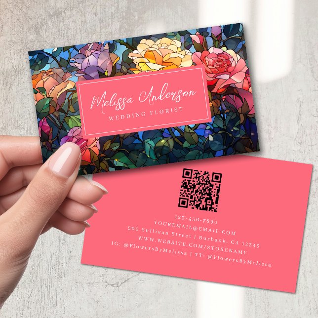 Carte De Visite Code QR des Roses de la flore en verre tendu (Créateur téléchargé)