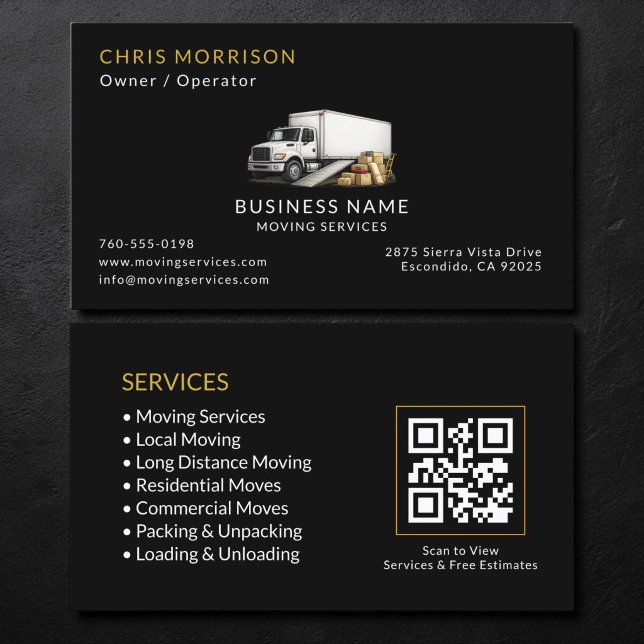 Carte De Visite Code QR des services de camions de déménagement no (Créateur téléchargé)