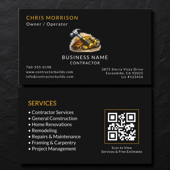 Carte De Visite Code QR des services de l'entrepreneur noir (Créateur téléchargé)