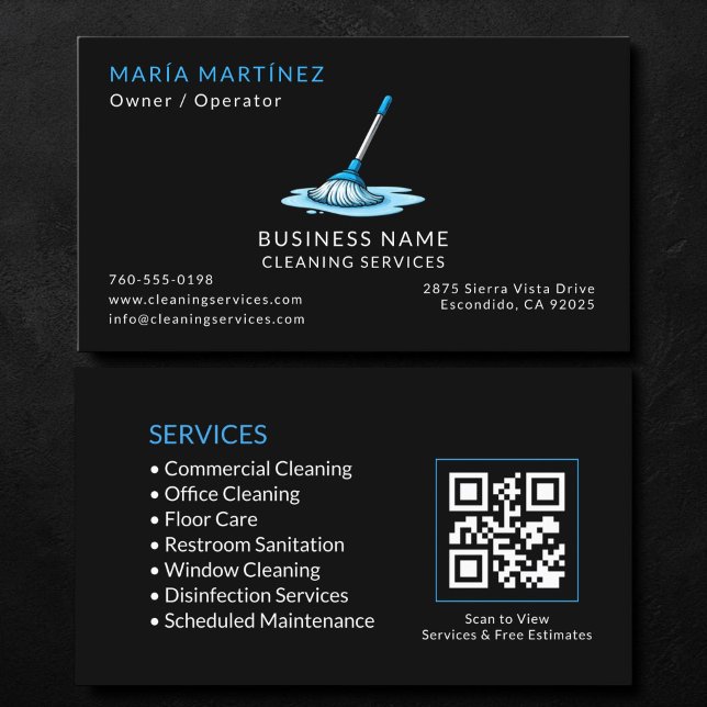 Carte De Visite Code QR des services de nettoyage commercial (Créateur téléchargé)