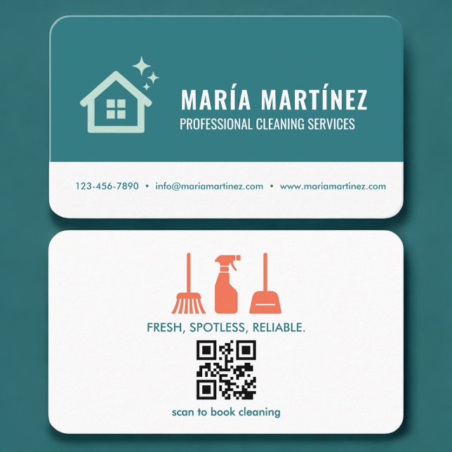 Carte De Visite Code QR des services de nettoyage de maison Profes (Créateur téléchargé)