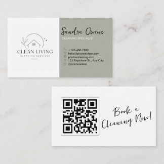 Carte De Visite Code QR des services de nettoyage minimaliste mode