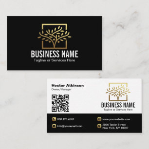 Carte De Visite Code QR des services de paysage d'arbre doré moder