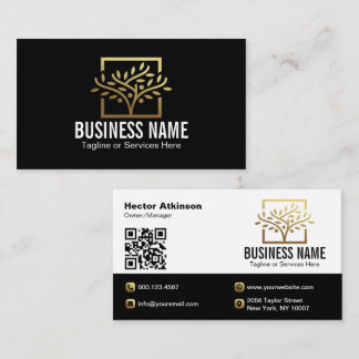 Carte De Visite Code QR des services de paysage d'arbre doré moder