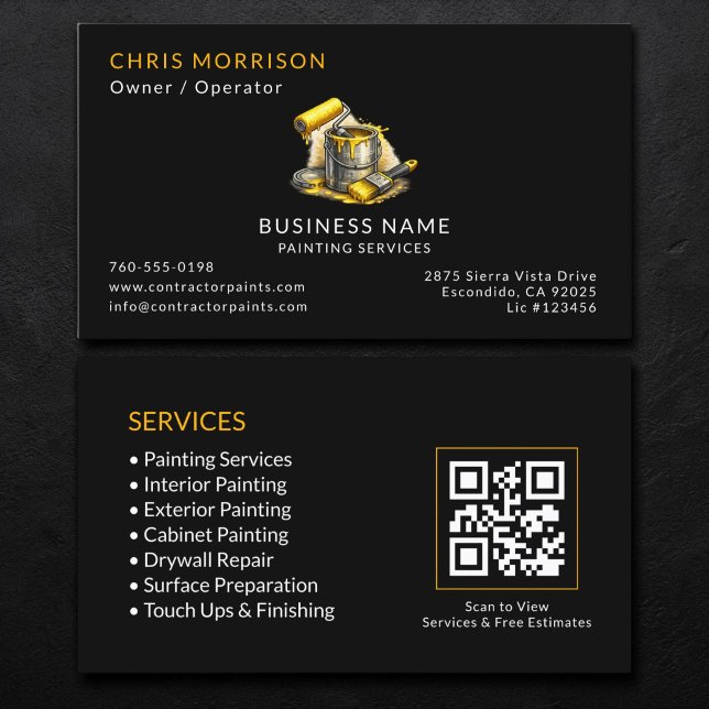 Carte De Visite Code QR des services de peinture noire (Créateur téléchargé)