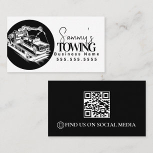 Carte De Visite Code QR des services de remorquage noir et blanc