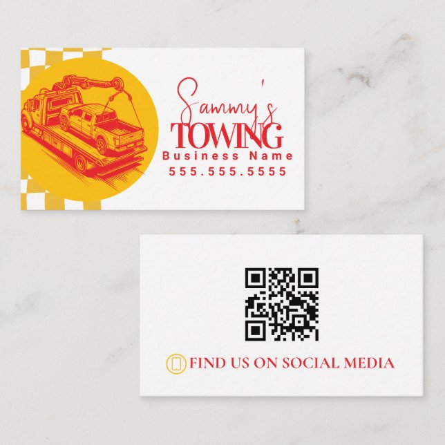 Carte De Visite Code QR des services de remorquage Rétro (Devant / Derrière)