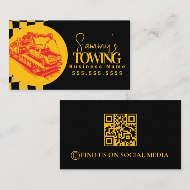 Carte De Visite Code QR des services de remorquage Rétro (Devant / Derrière)