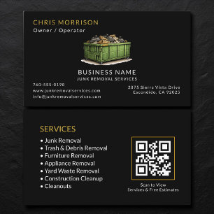 Carte De Visite Code QR des services de retrait des déchets noirs