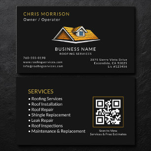 Carte De Visite Code QR des services de toiture Black Roofer