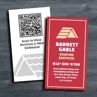 Carte De Visite Code QR des services de toiture rouge vertical