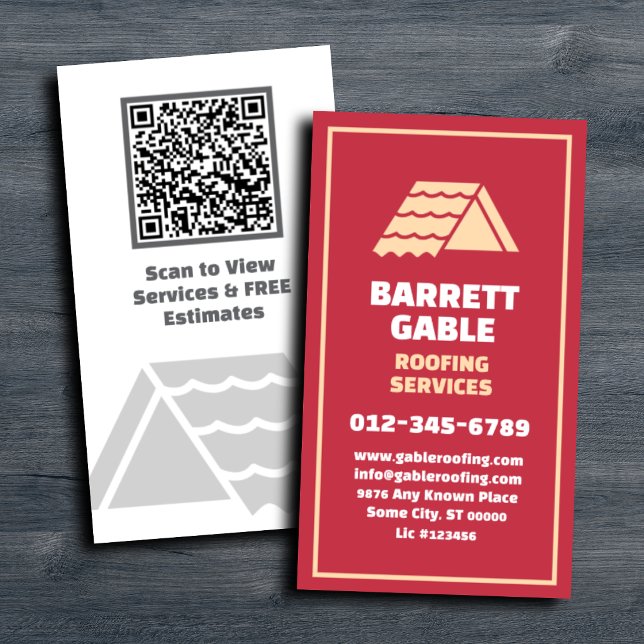 Carte De Visite Code QR des services de toiture rouge vertical (Créateur téléchargé)