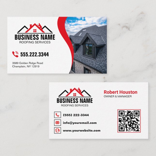Carte De Visite Code QR des services professionnels de toiture rou (Devant / Derrière)