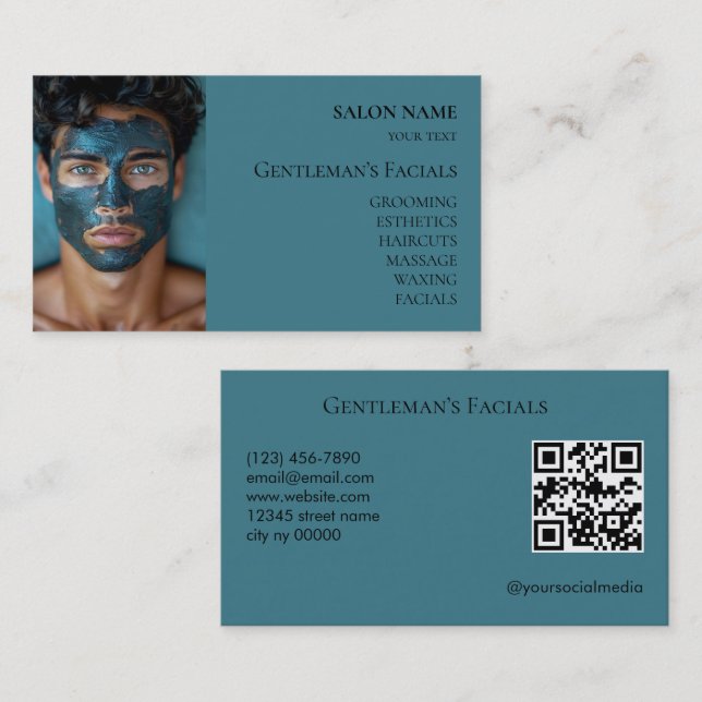 Carte De Visite Code QR des soins faciaux pour hommes de soins de  (Devant / Derrière)