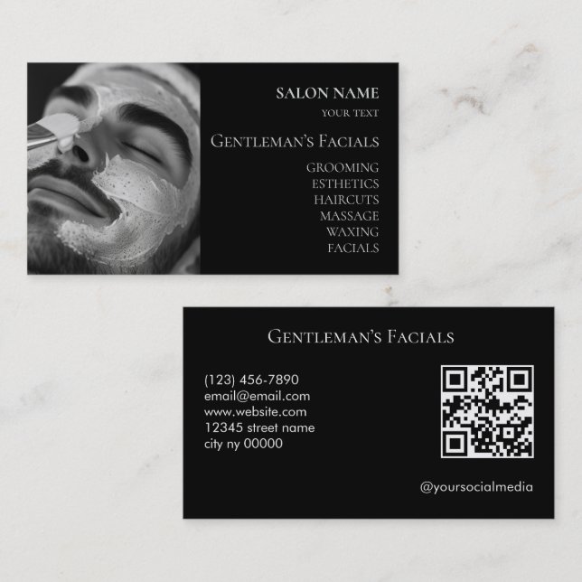 Carte De Visite Code QR des soins faciaux pour hommes de soins de  (Devant / Derrière)