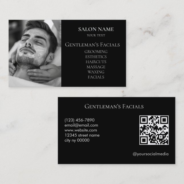 Carte De Visite Code QR des soins faciaux pour hommes de soins de  (Devant / Derrière)