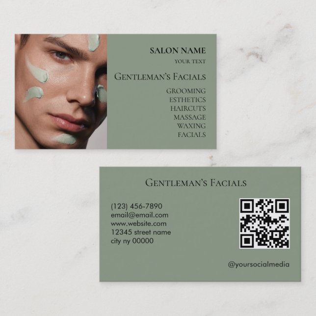 Carte De Visite Code QR des soins faciaux pour hommes de soins de  (Devant / Derrière)