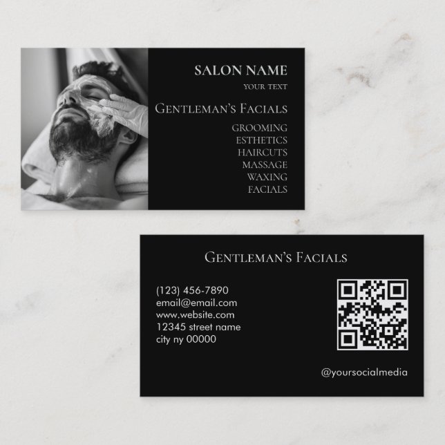 Carte De Visite Code QR des soins faciaux pour hommes de soins de  (Devant / Derrière)