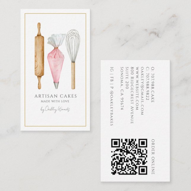Carte De Visite Code QR des ustensiles de boulangerie Baker Bakery (Devant / Derrière)