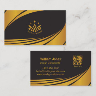 Carte De Visite Code QR Design Corporate Élégant Noir et Or