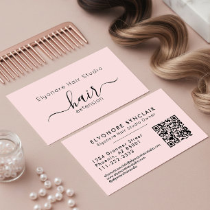 Carte De Visite Code QR d'extension de cheveux à l'écriture rose b