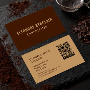 Carte De Visite Code QR d'icône sociale Chocolatier Brun Élégant 