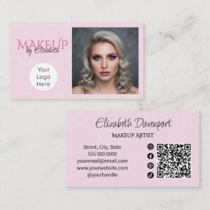 Carte De Visite Code QR d'icône sociale de script rose Blush Maqui