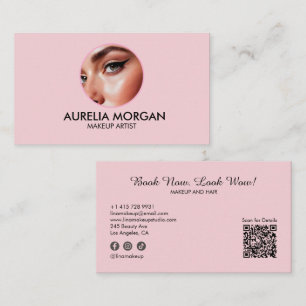 Carte De Visite Code QR d'icône sociale de script Rose Blush Photo
