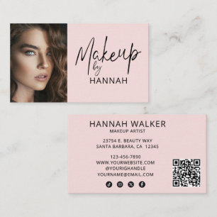 Carte De Visite Code QR d'icône sociale de script rose Blush Photo
