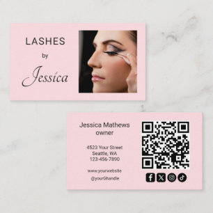 Carte De Visite Code QR d'icône sociale de script rose Blush Photo