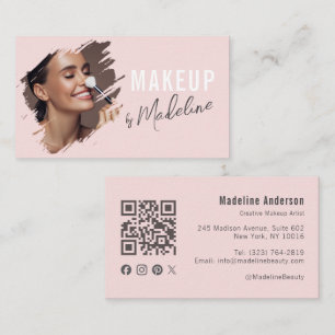 Carte De Visite Code QR d'icône sociale de script rose Blush Photo