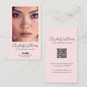 Carte De Visite Code QR d'icône sociale de script rose blush Photo