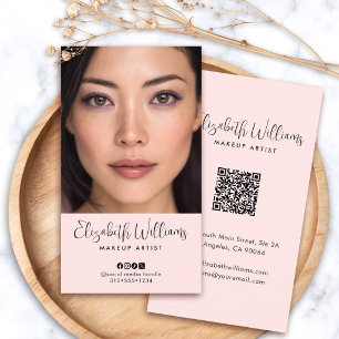 Carte De Visite Code QR d'icône sociale de script rose blush photo