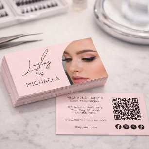 Carte De Visite Code QR d'icône sociale de script rose Blush Photo