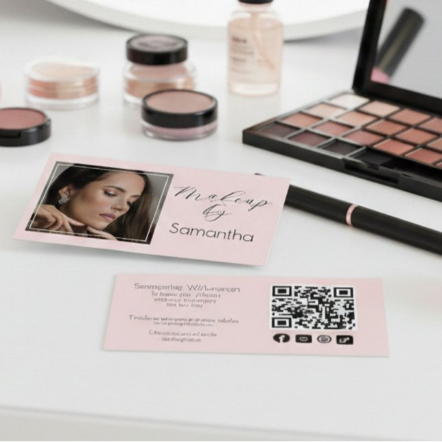 Carte De Visite Code QR d'icône sociale de script rose blush Photo (Créateur téléchargé)