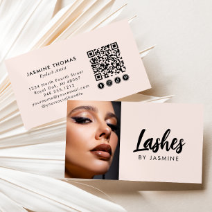 Carte De Visite Code QR d'icône sociale de script rose Blush Photo