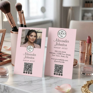 Carte De Visite Code QR d'icône sociale de script Rose Blush Photo