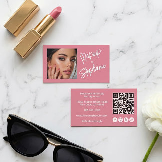 Carte De Visite Code QR d'icône sociale de script rose Blush Photo