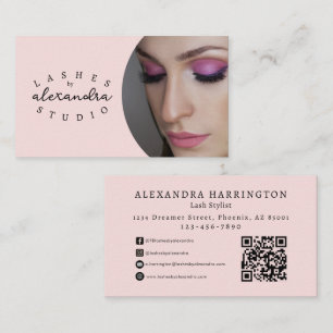 Carte De Visite Code QR d'icône sociale de script rose Blush Photo