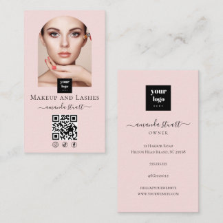 Carte De Visite Code QR d'icône sociale de script rose blush Photo