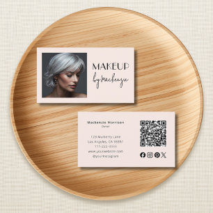 Carte De Visite Code QR d'icône sociale de script rose ému Maquill