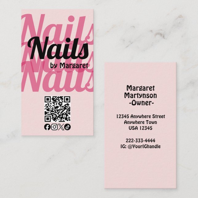 Carte De Visite Code QR d'icône sociale gras rose Blush pour salon (Devant / Derrière)
