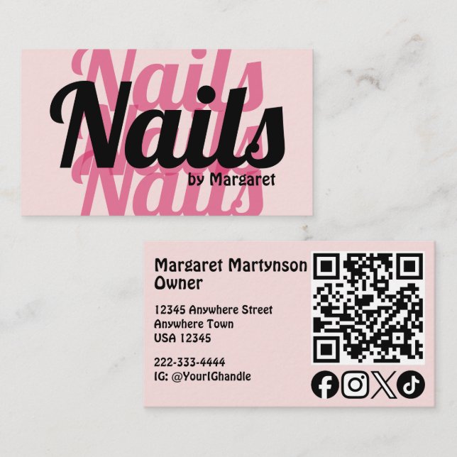 Carte De Visite Code QR d'icône sociale gras rose Blush pour salon (Devant / Derrière)