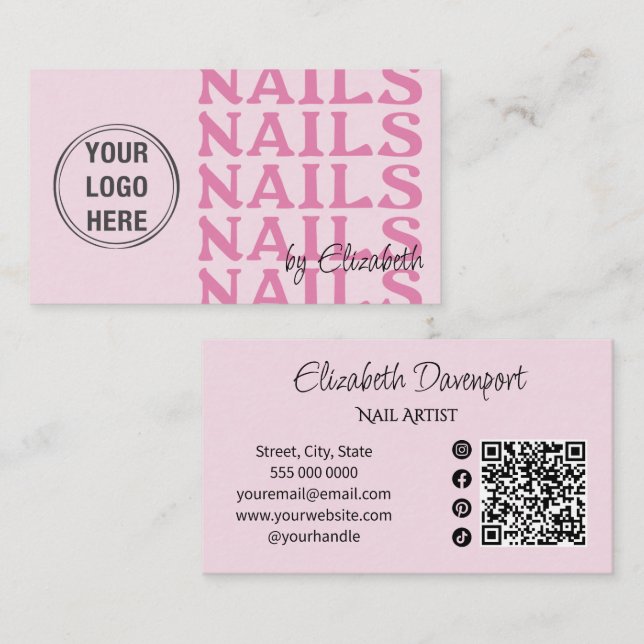 Carte De Visite Code QR d'icône sociale Logo Rose Pâle pour Salon  (Devant / Derrière)