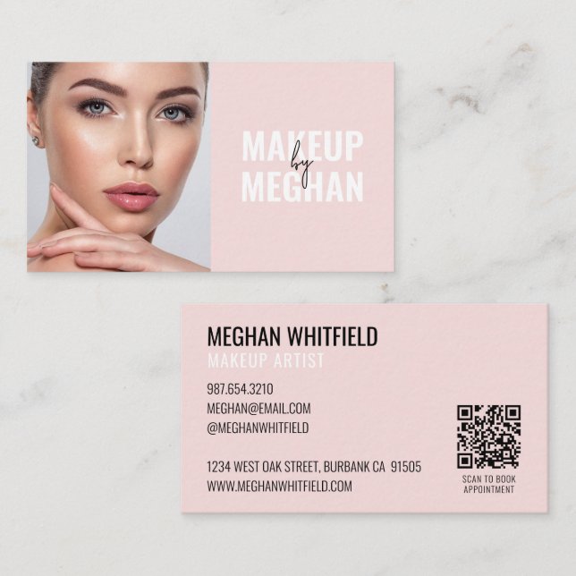 Carte De Visite Code QR d'icône sociale moderne rose blush Photo M (Devant / Derrière)