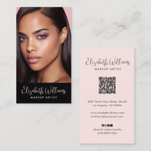 Carte De Visite Code QR d'icône sociale rose blush écriture noire 