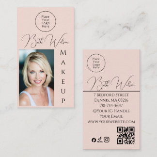 Carte De Visite Code QR d'icône sociale rose Blush Photo Maquillag