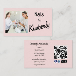 Carte De Visite Code QR d'icônes sociales de script rose Blush Pho