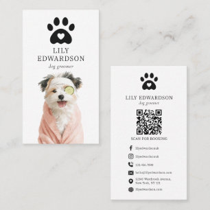 Carte De Visite Code QR d'illustration amusante d'un chien de toil